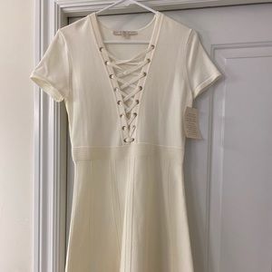 Ivory fitted midi lace up dress